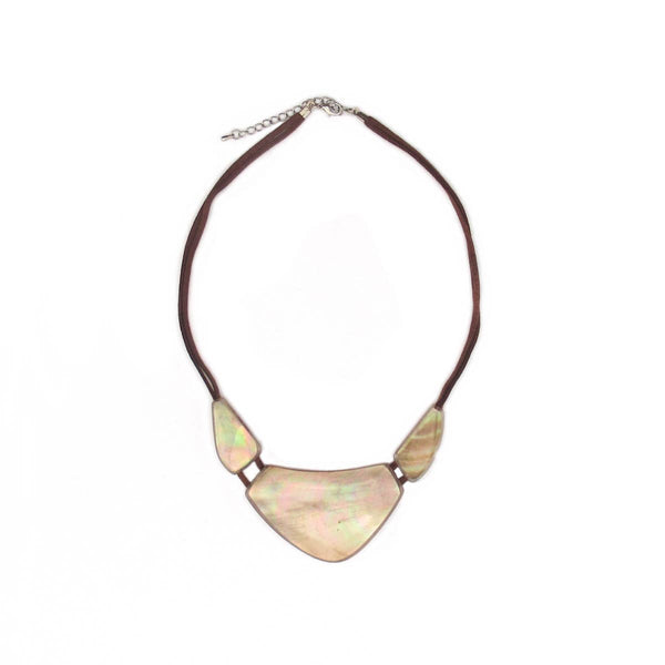 Sela mother of pearl and wood bib necklace