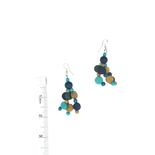 Livia blue and green wood bead earrings