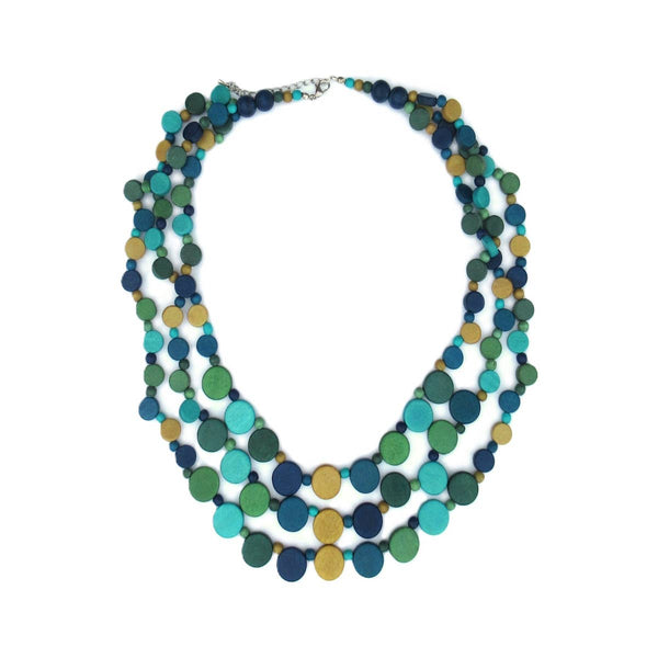 Livia blue and green wood bead necklace