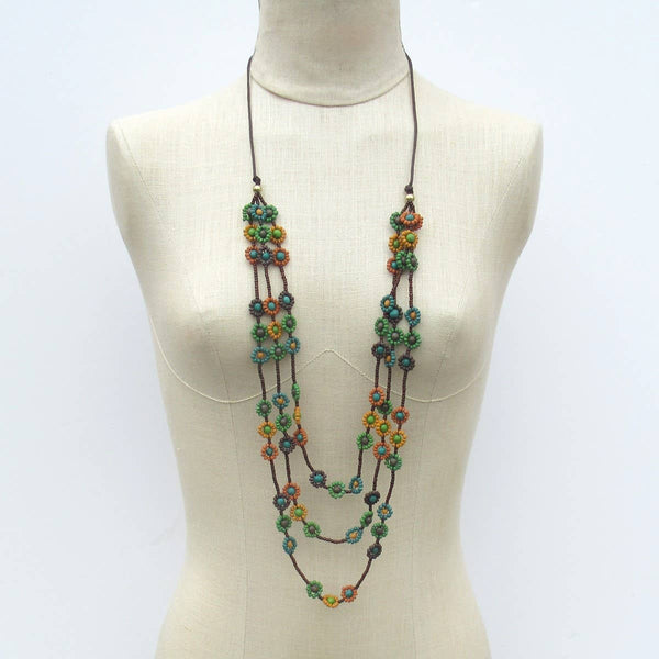 Chrisanna floral wood bead metal free necklace