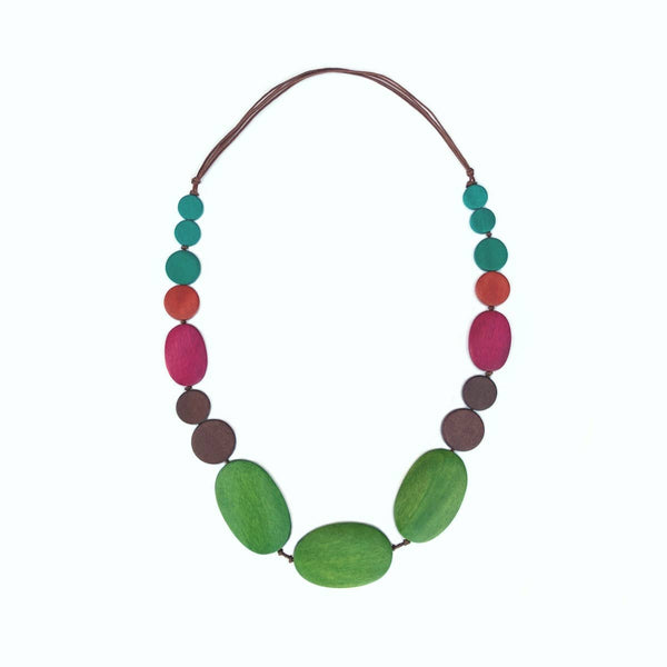 Bisbee bright wood bead metal free necklace