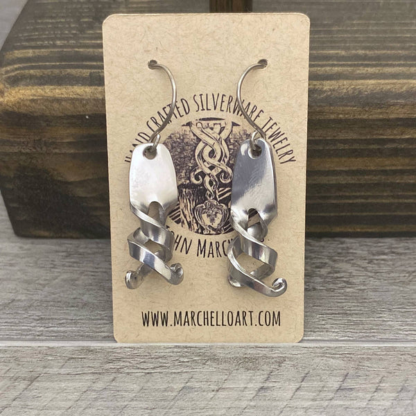 Stainless Steel Spiral Recycled Escargot Fork Earrings