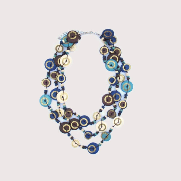 Senzia Blue and Brown wood bead necklace