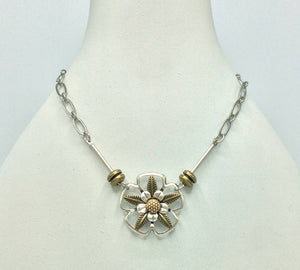Silver & Brass Plated Flower Pendant/Charm Necklace