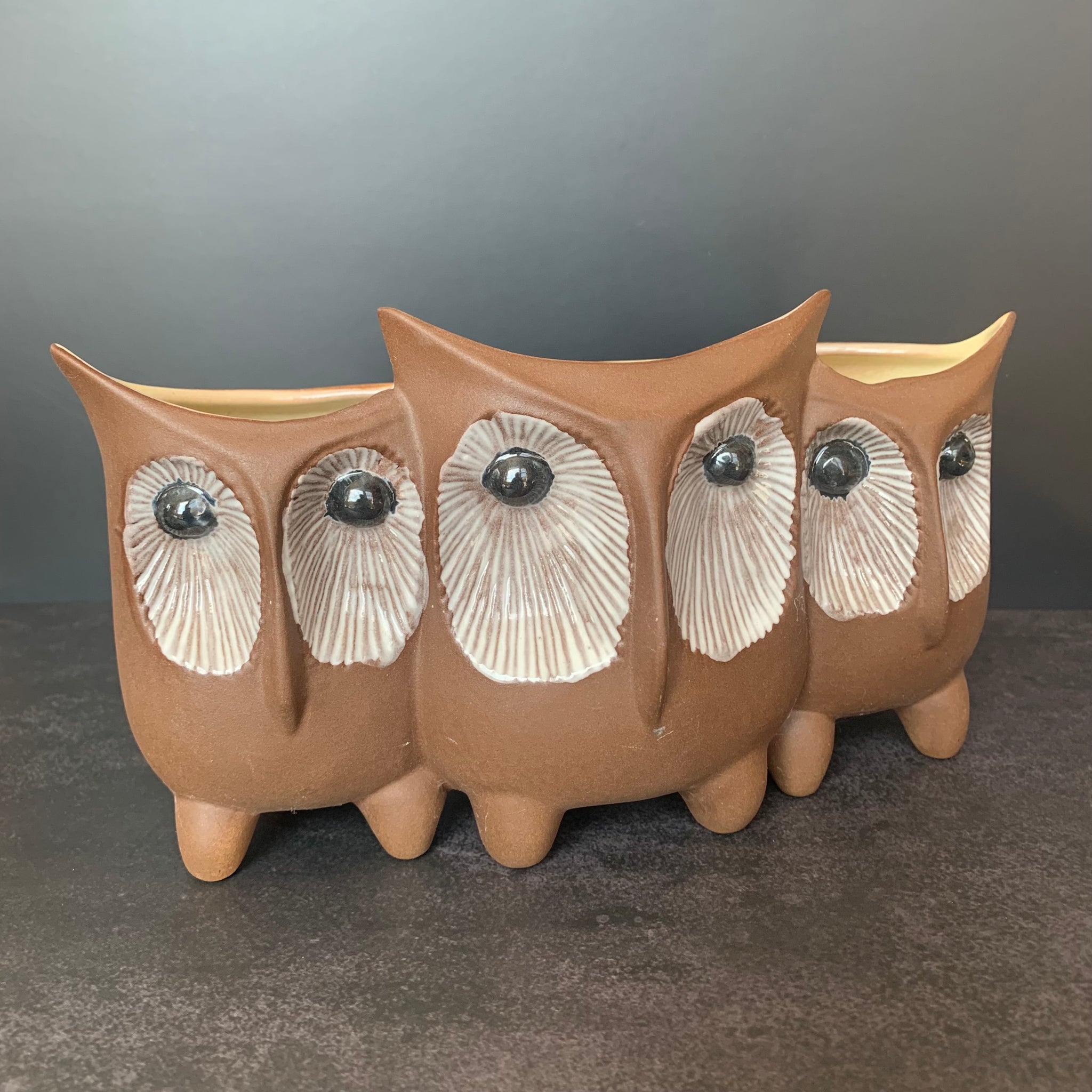 Triple Owl planter, Red Wing Pottery #897