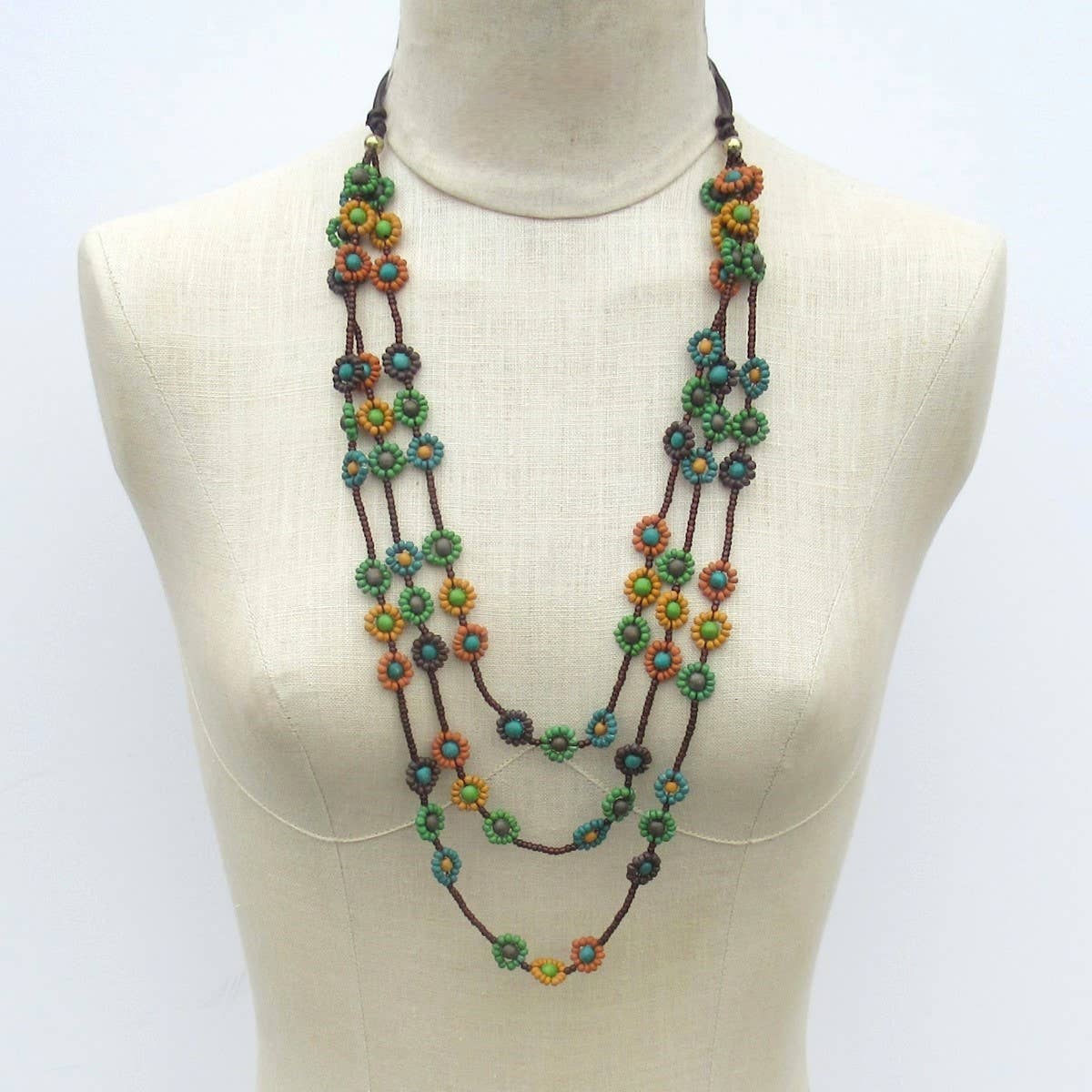 Chrisanna floral wood bead metal free necklace