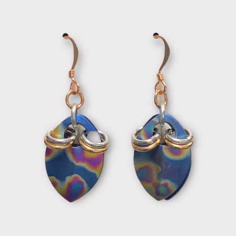 Titanium scale earrings with Aluminum and Bronze rings