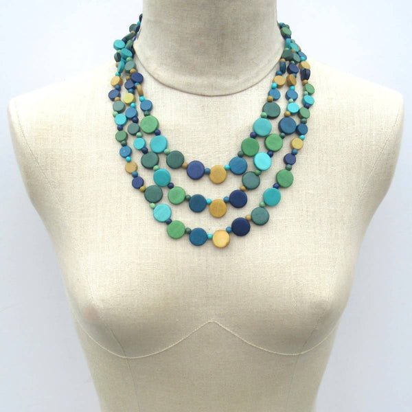 Livia blue and green wood bead necklace