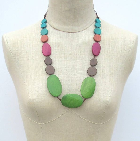 Bisbee bright wood bead metal free necklace