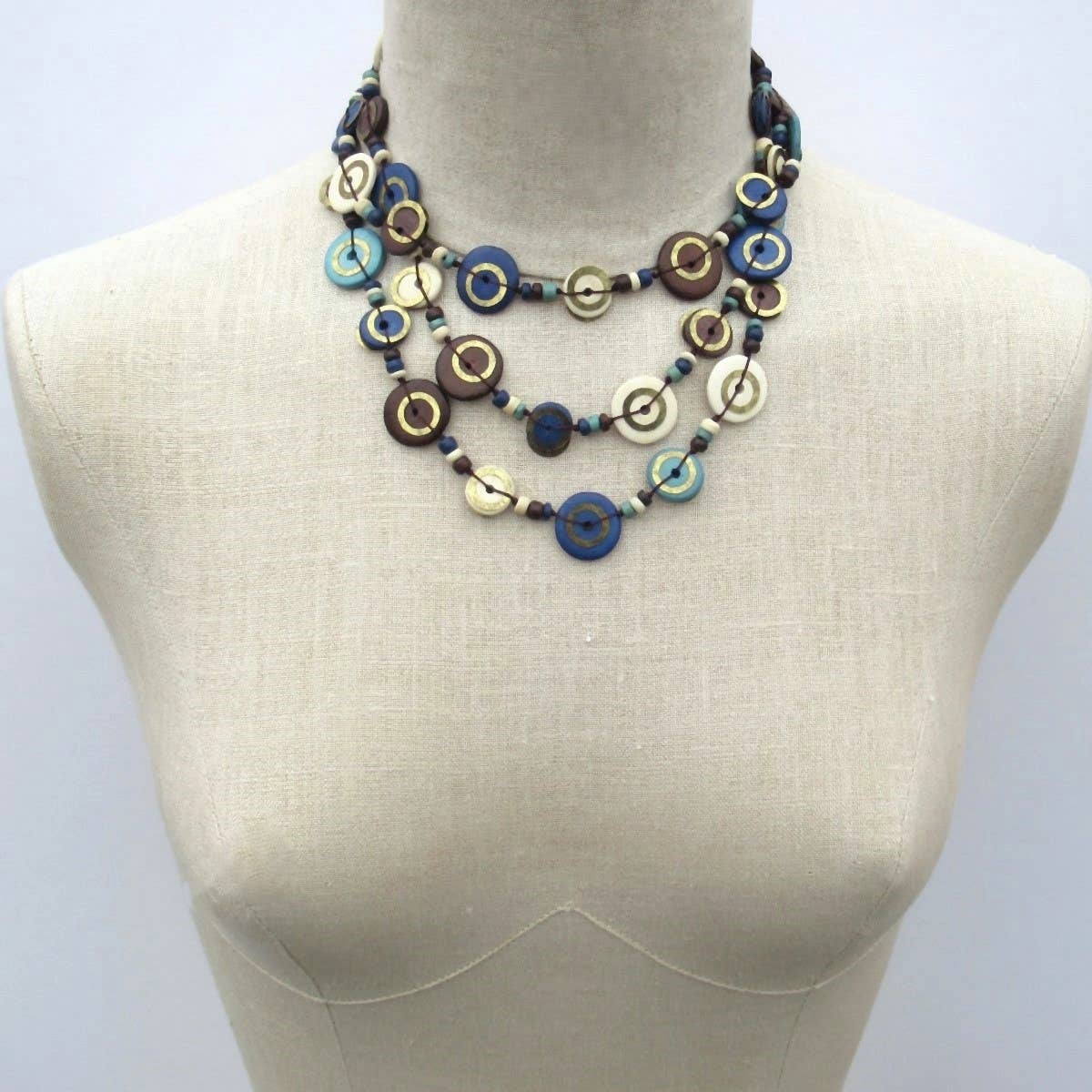 Senzia Blue and Brown wood bead necklace