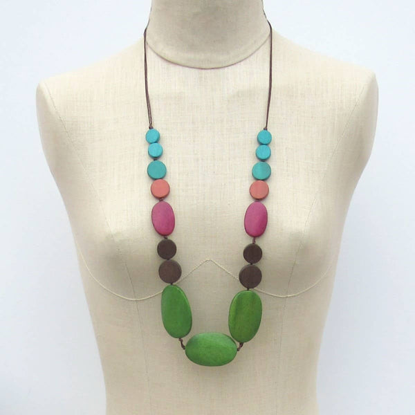 Bisbee bright wood bead metal free necklace