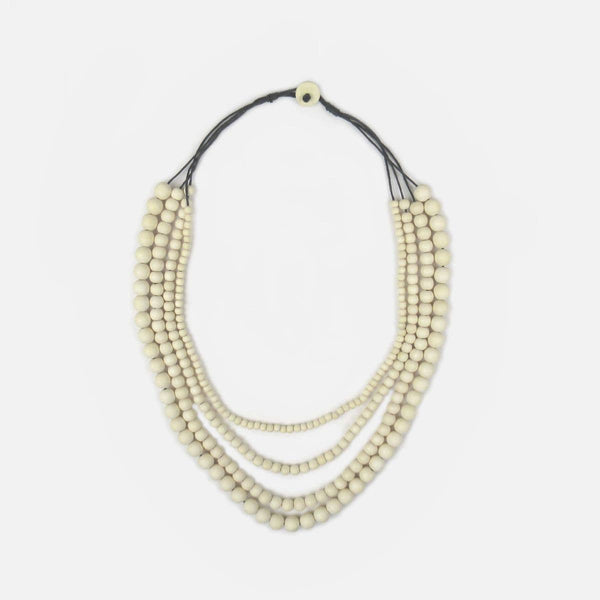Classic 4 strand wood bead metal free necklace: Beach White