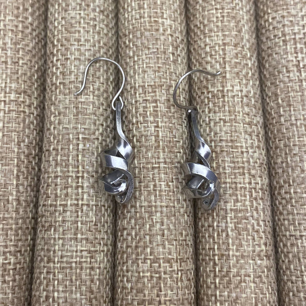 Stainless Steel Spiral Recycled Escargot Fork Earrings