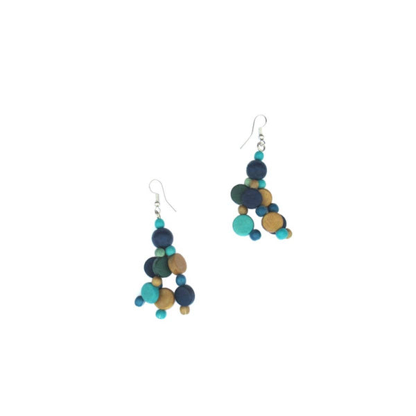 Livia blue and green wood bead earrings