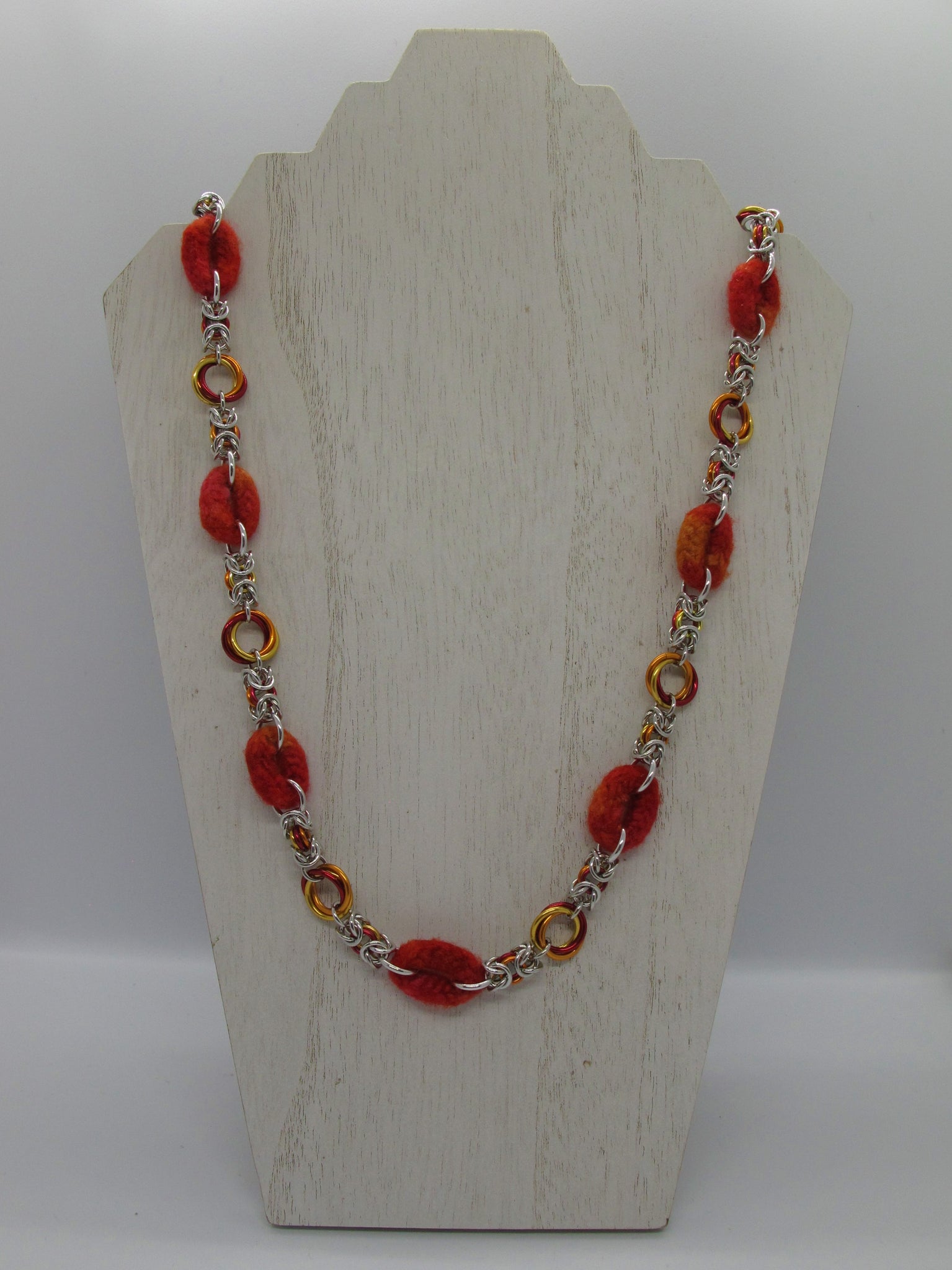 Fire and Ice cord rings and byzantine chainmaille necklace