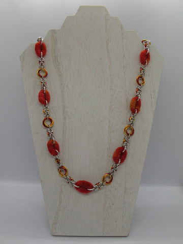 Fire and Ice cord rings and byzantine chainmaille necklace