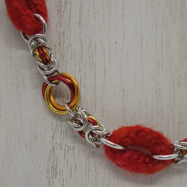 Fire and Ice cord rings and byzantine chainmaille necklace