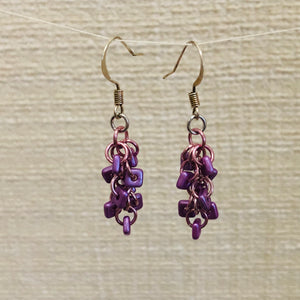 Shaggy bead earrings, square purple beads