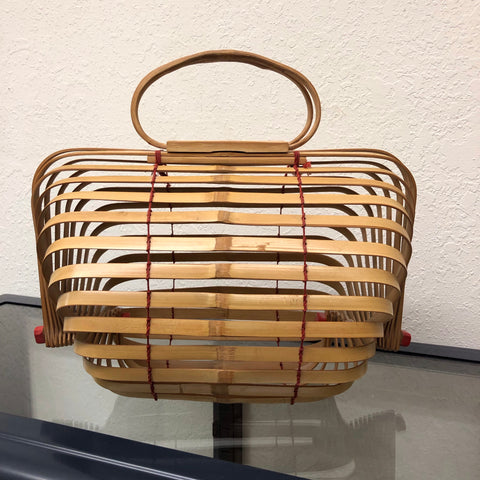 Bamboo Market Basket, Mid Century
